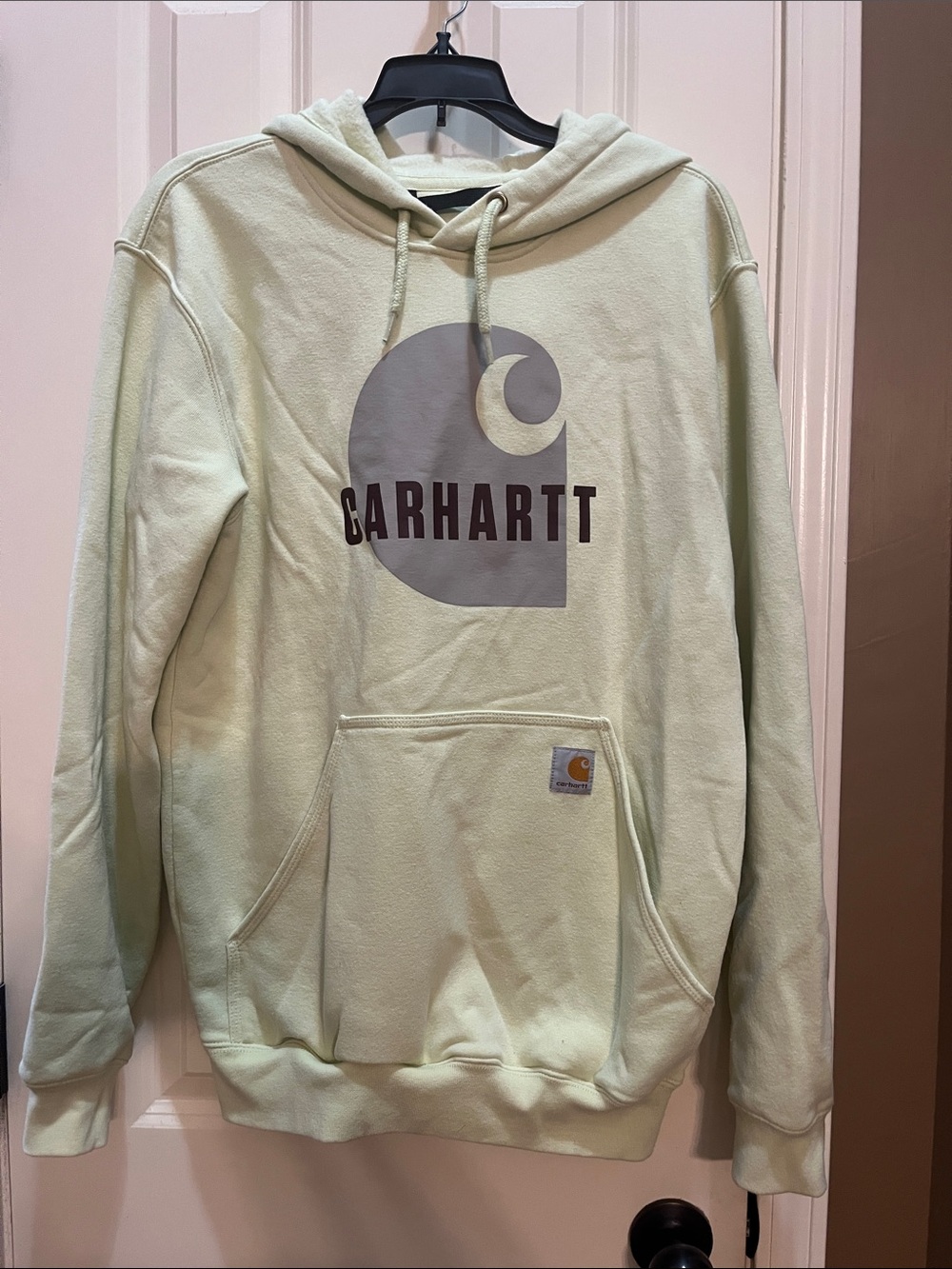Carhartt Men's Lime Green Loose Fit Hoodie Large Graphic Size Small